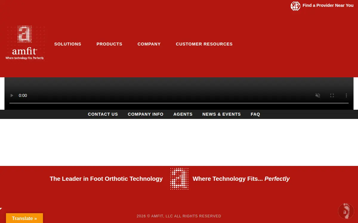 Homepage of Amfit, LLC