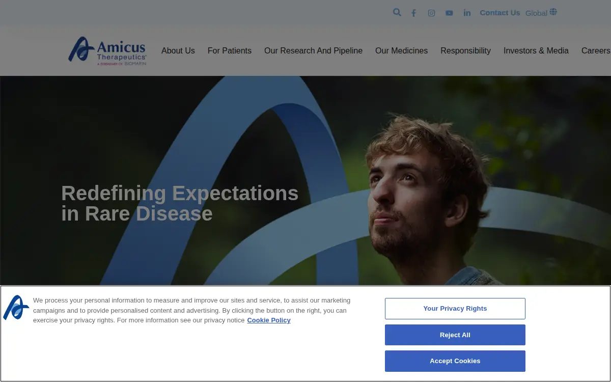 Homepage of Amicus Therapeutics Us, LLC
