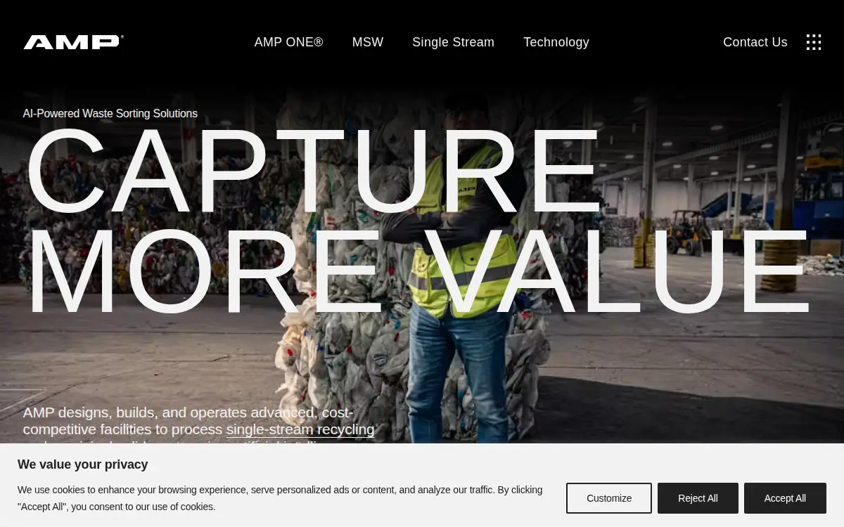 Homepage of Amp Robotics Corporation