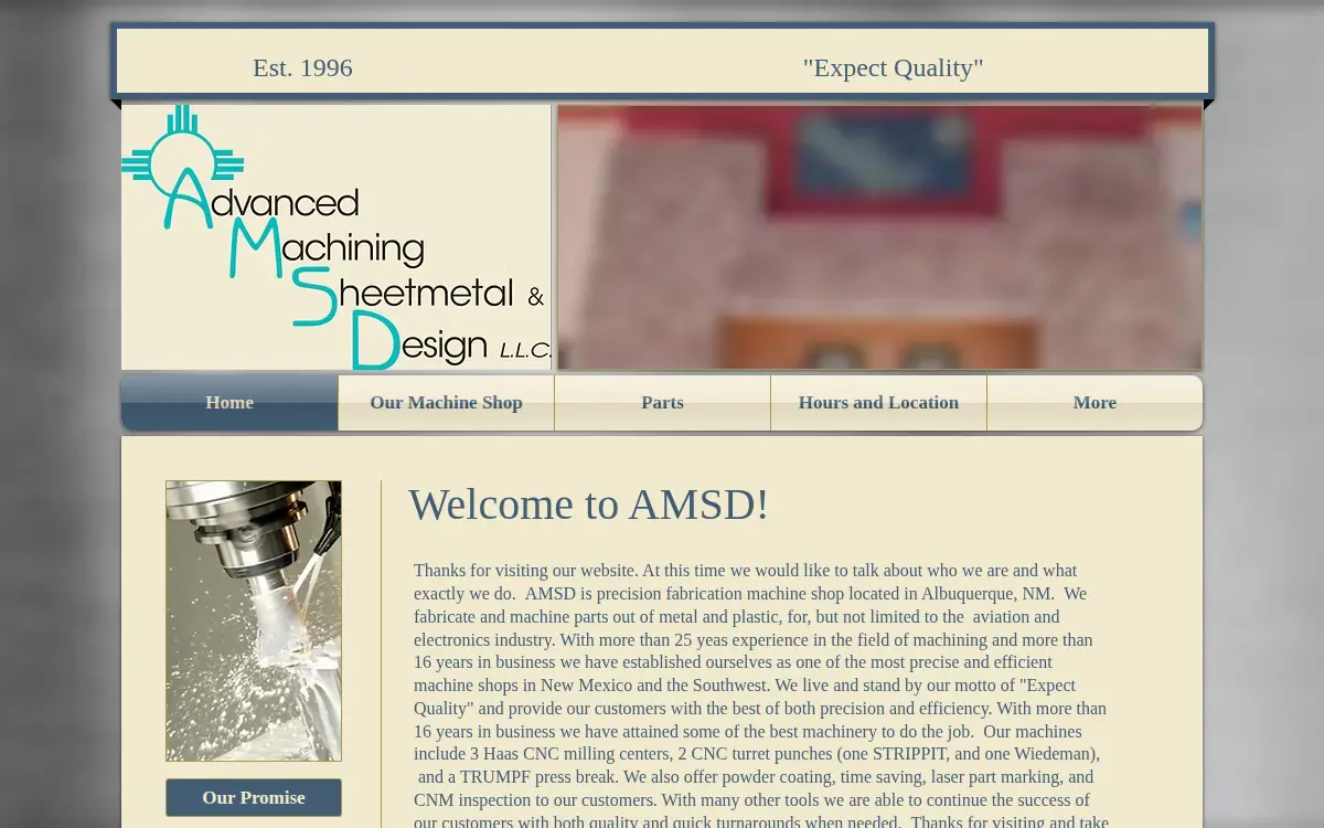 Homepage of Advanced Machining & Sheetmetal Design, L.l.c