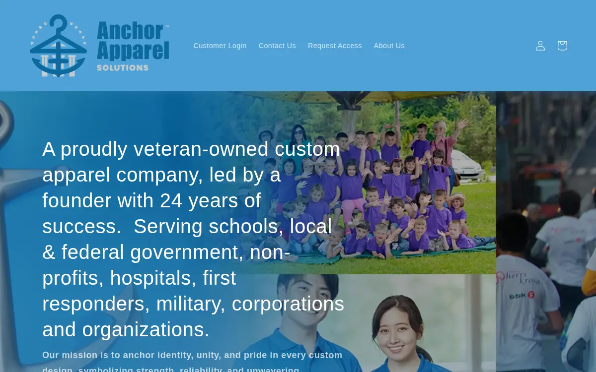 Homepage of Anchor Apparel Solutions, LLC