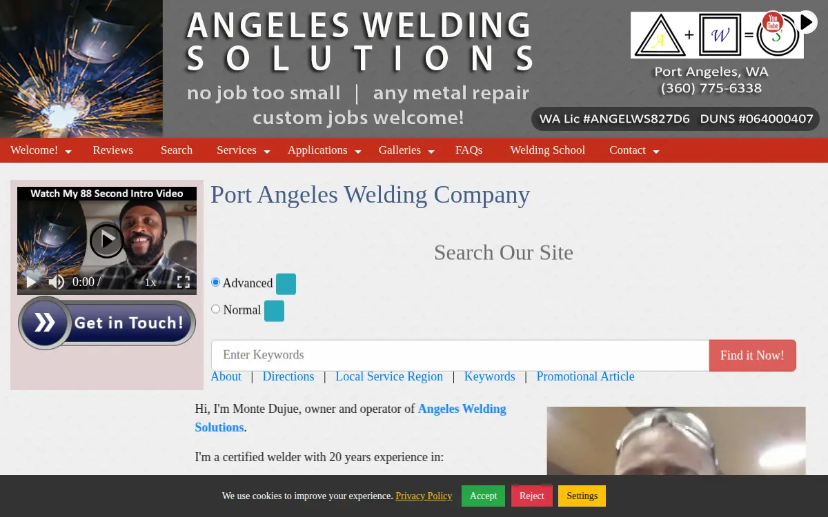 Homepage of Angeles Welding Solutions LLC