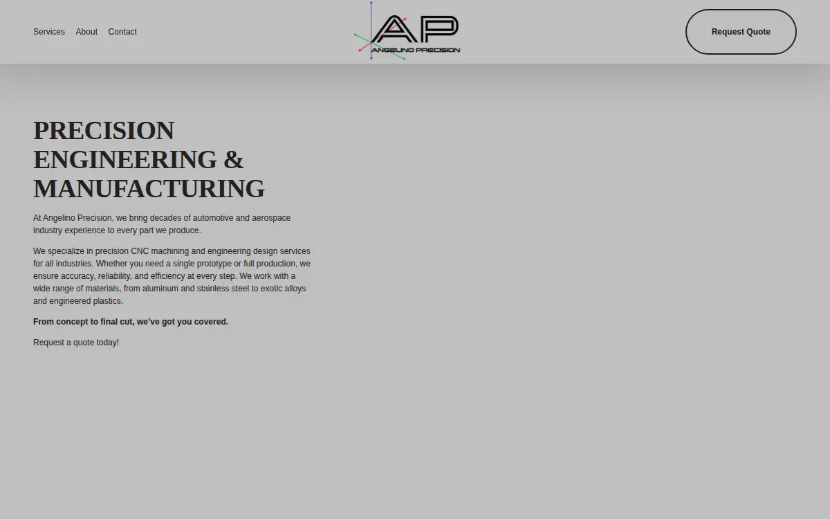 Homepage of Angelino Precision Engineering LLC