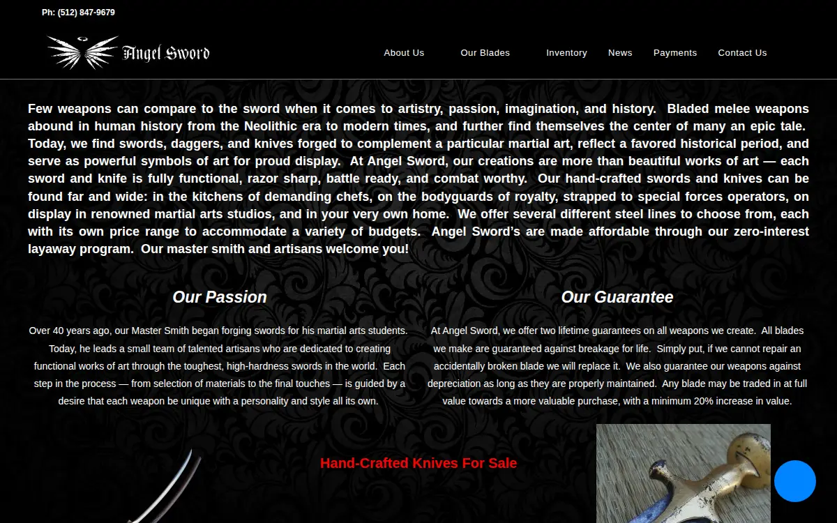 Homepage of Angelsword, LLC