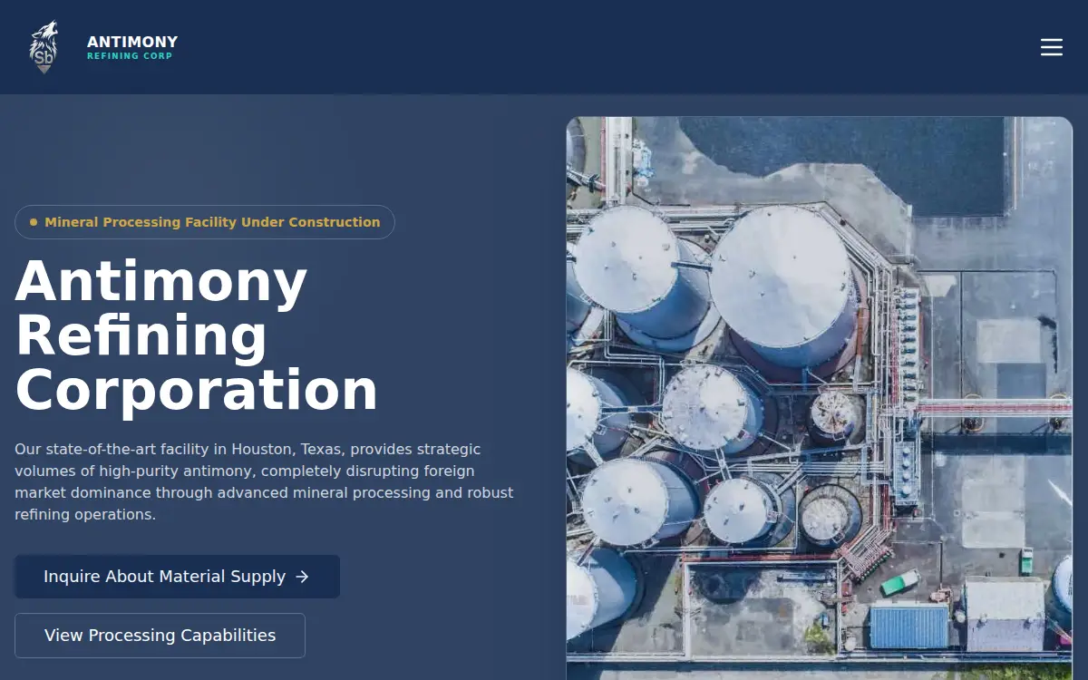 Homepage of Antimony Refining Company, LLC