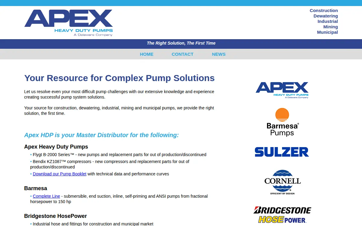 Homepage of Apex Heavy Duty Pumps LLC