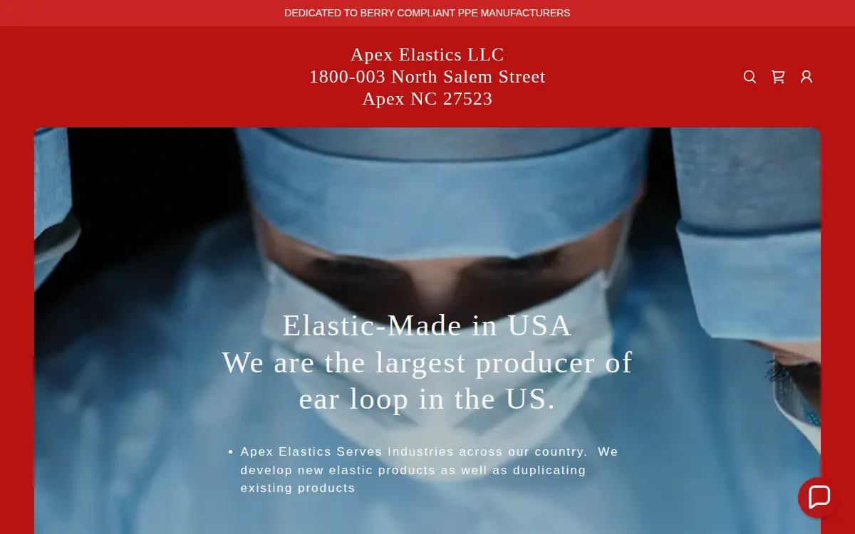 Homepage of Apex Elastics LLC