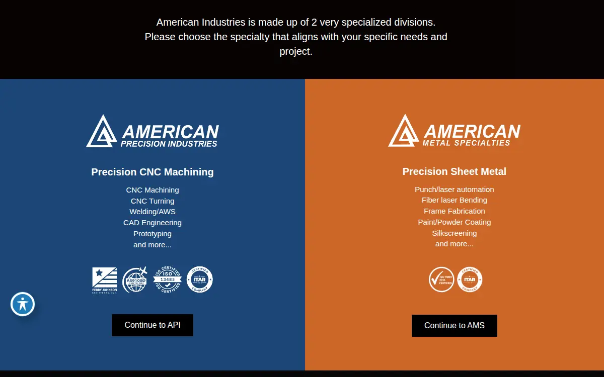 Homepage of American Metal Specialties, INC.