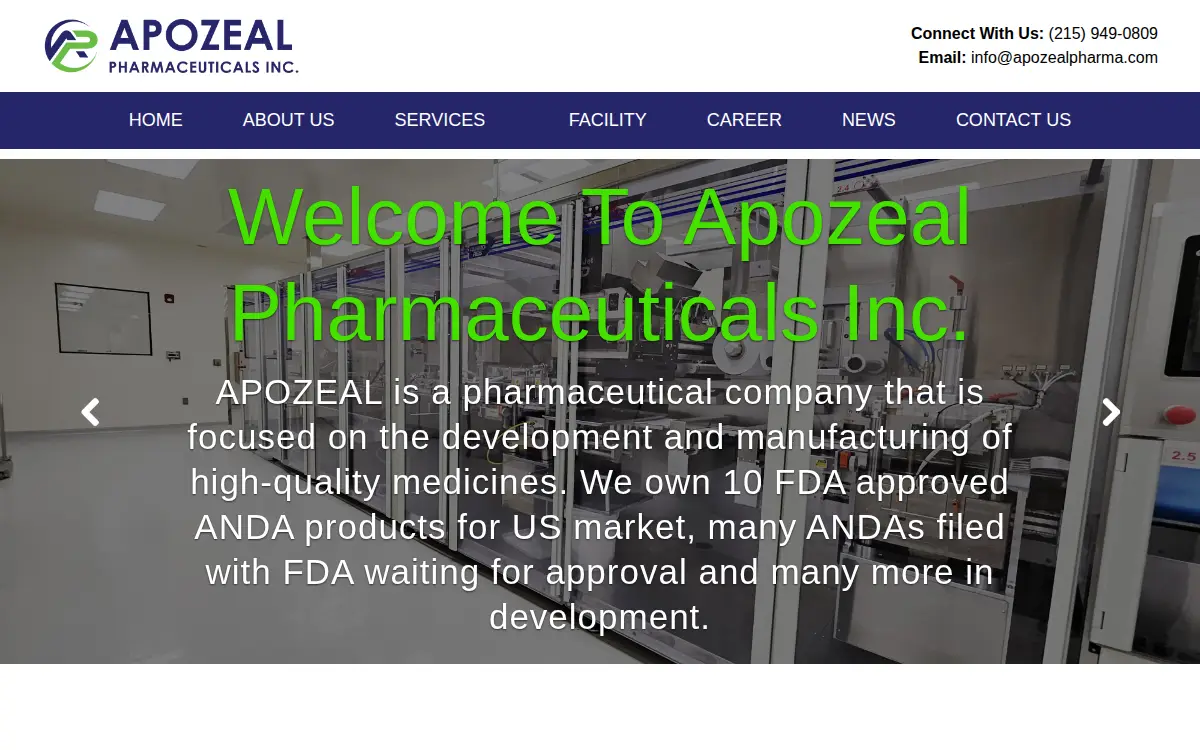 Homepage of Apozeal Pharmaceuticals INC