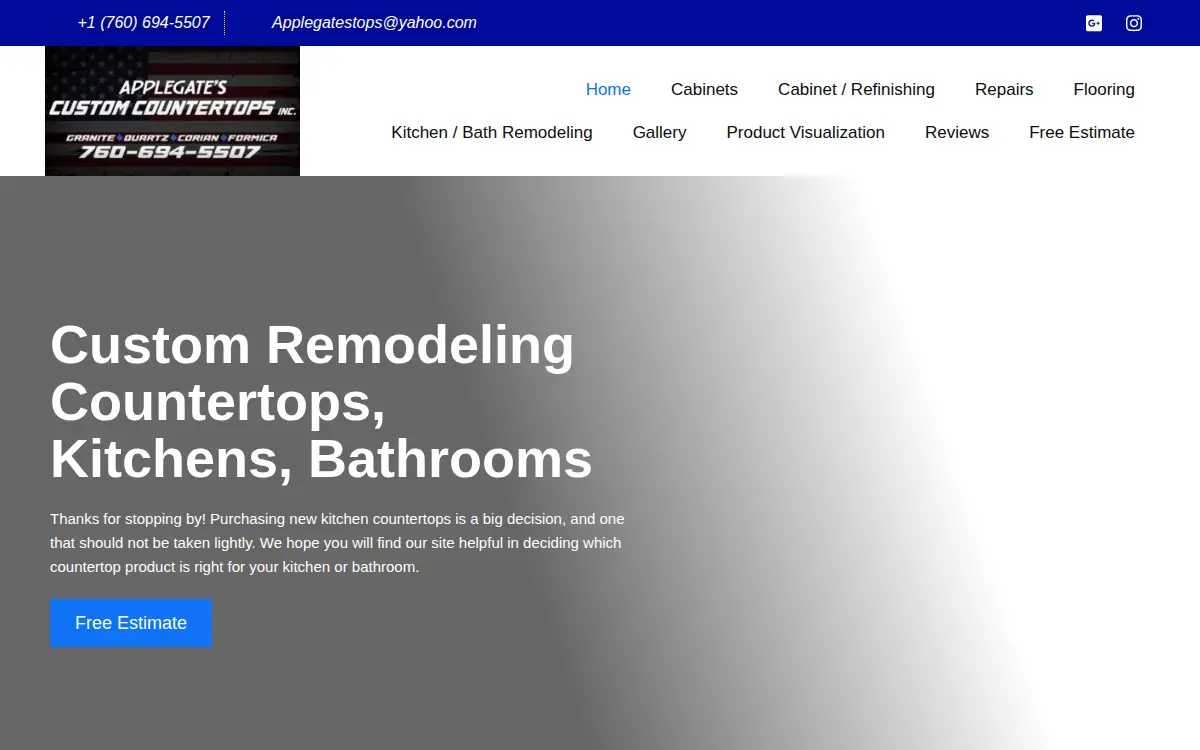 Homepage of Applegate's Custom Countertops INC