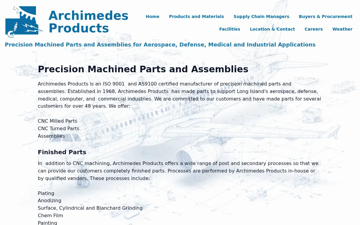 Homepage of Archimedes Products INC