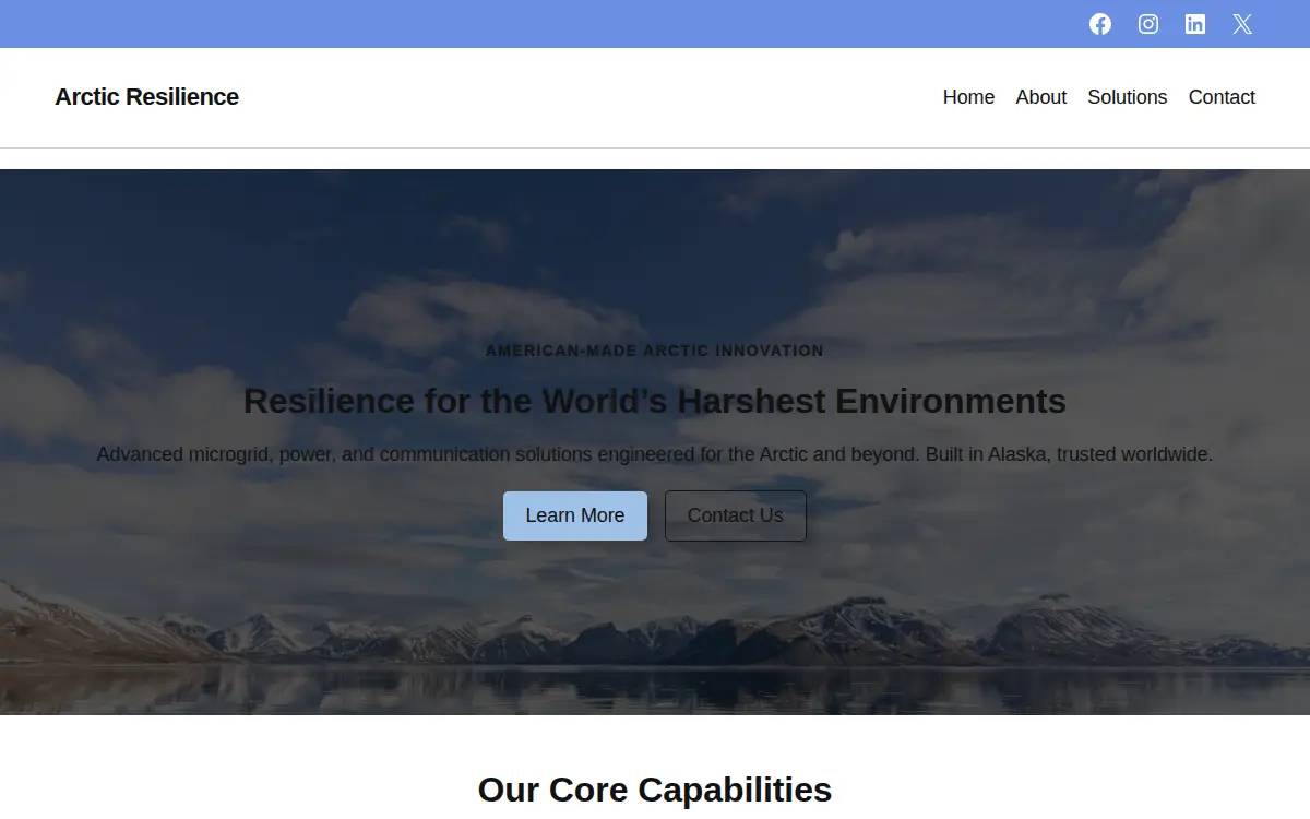 Homepage of Arctic Resilience LLC