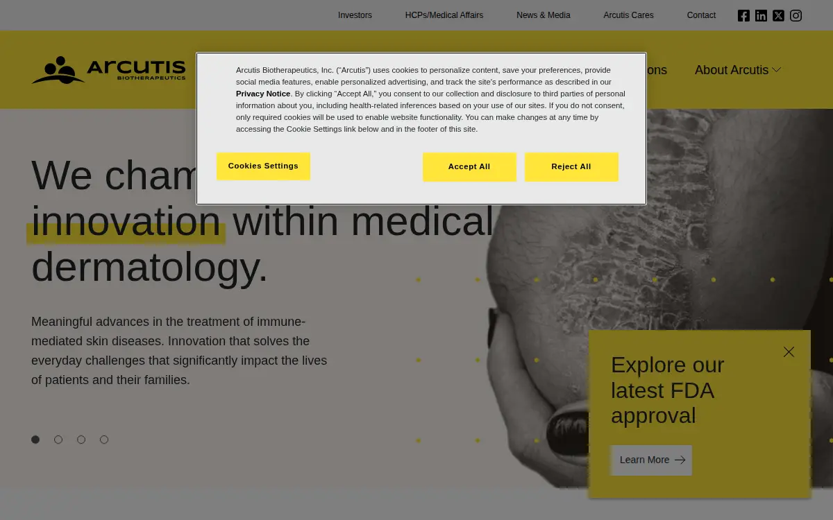 Homepage of Arcutis Biotherapeutics, INC.