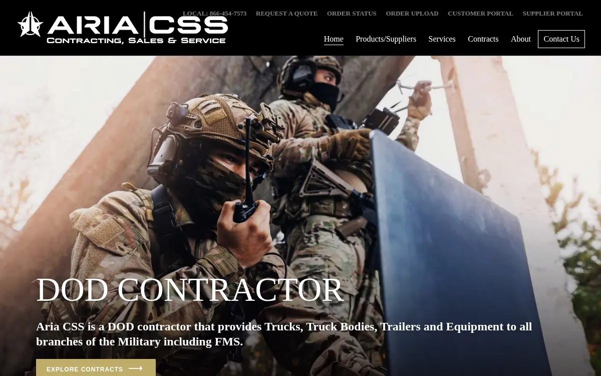 Homepage of Aria Contracting Sales & Services, INC.