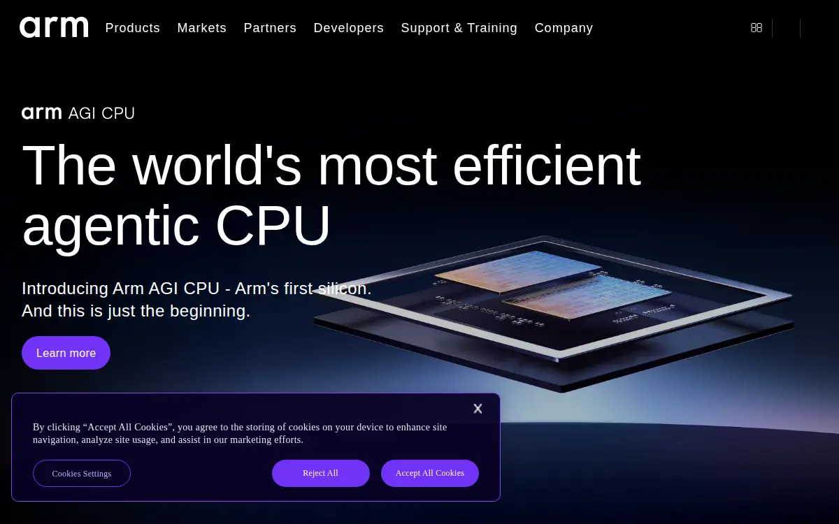 Homepage of Arm INC
