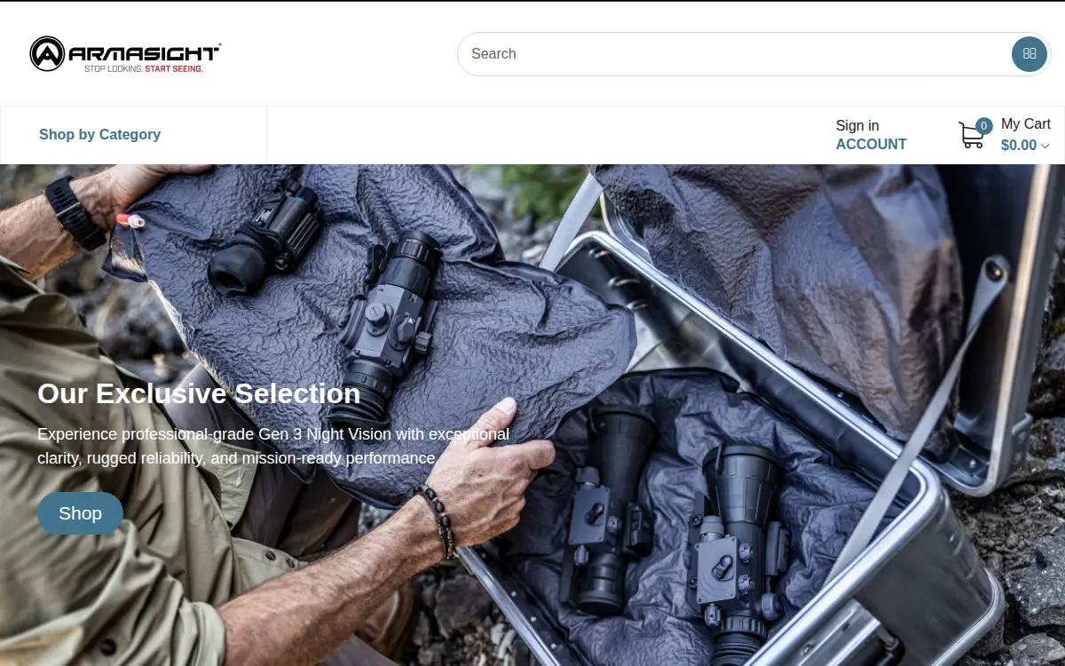 Homepage of Armasight Holdings, LLC