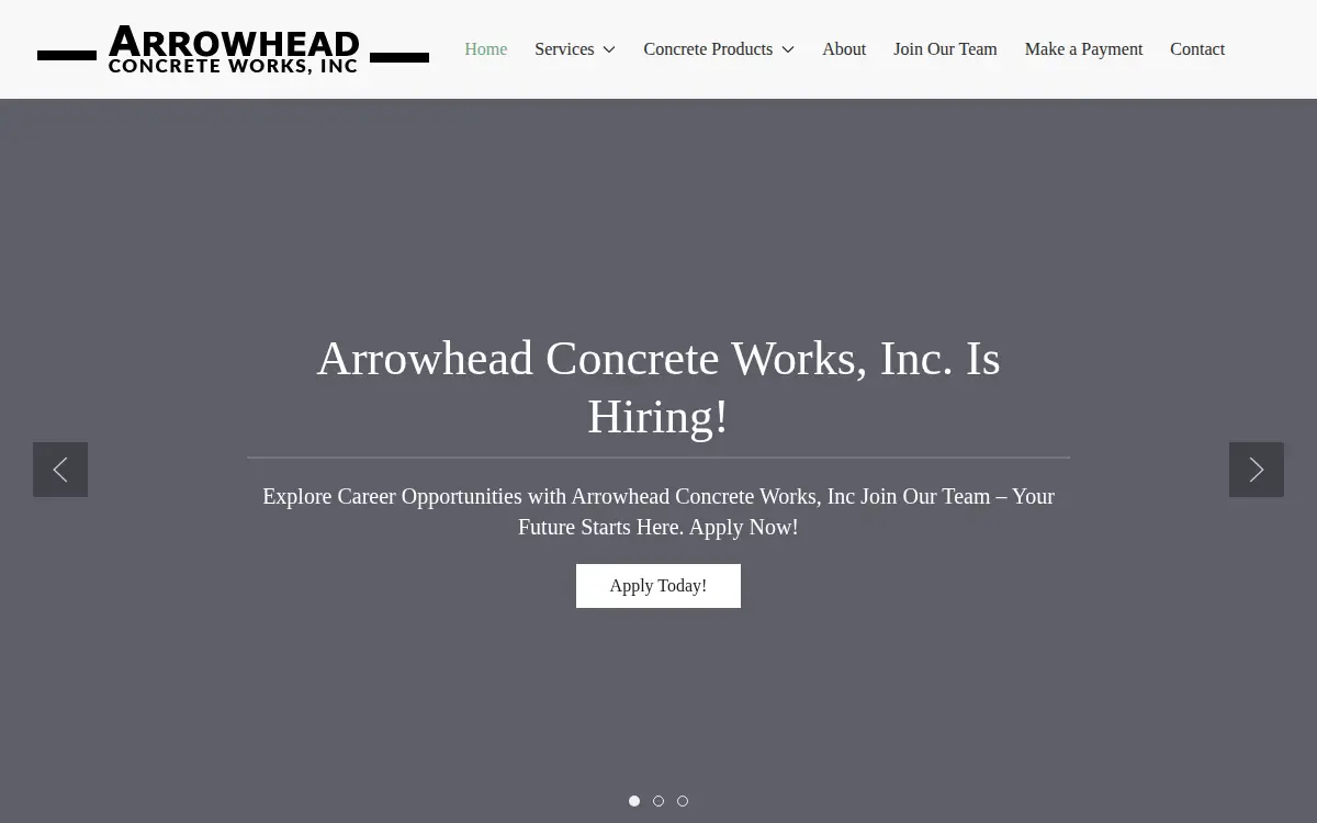 Homepage of Arrowhead Concrete Works, INC