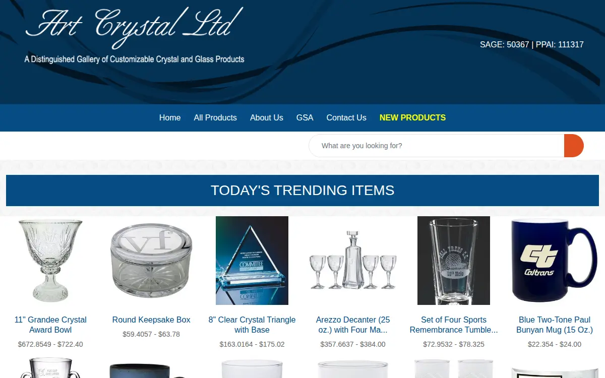 Homepage of Art Crystal Ii Enterprises, INC.