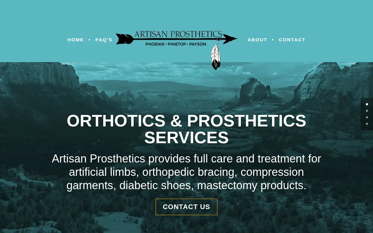 Homepage of Artisan Prosthetics L.l.c