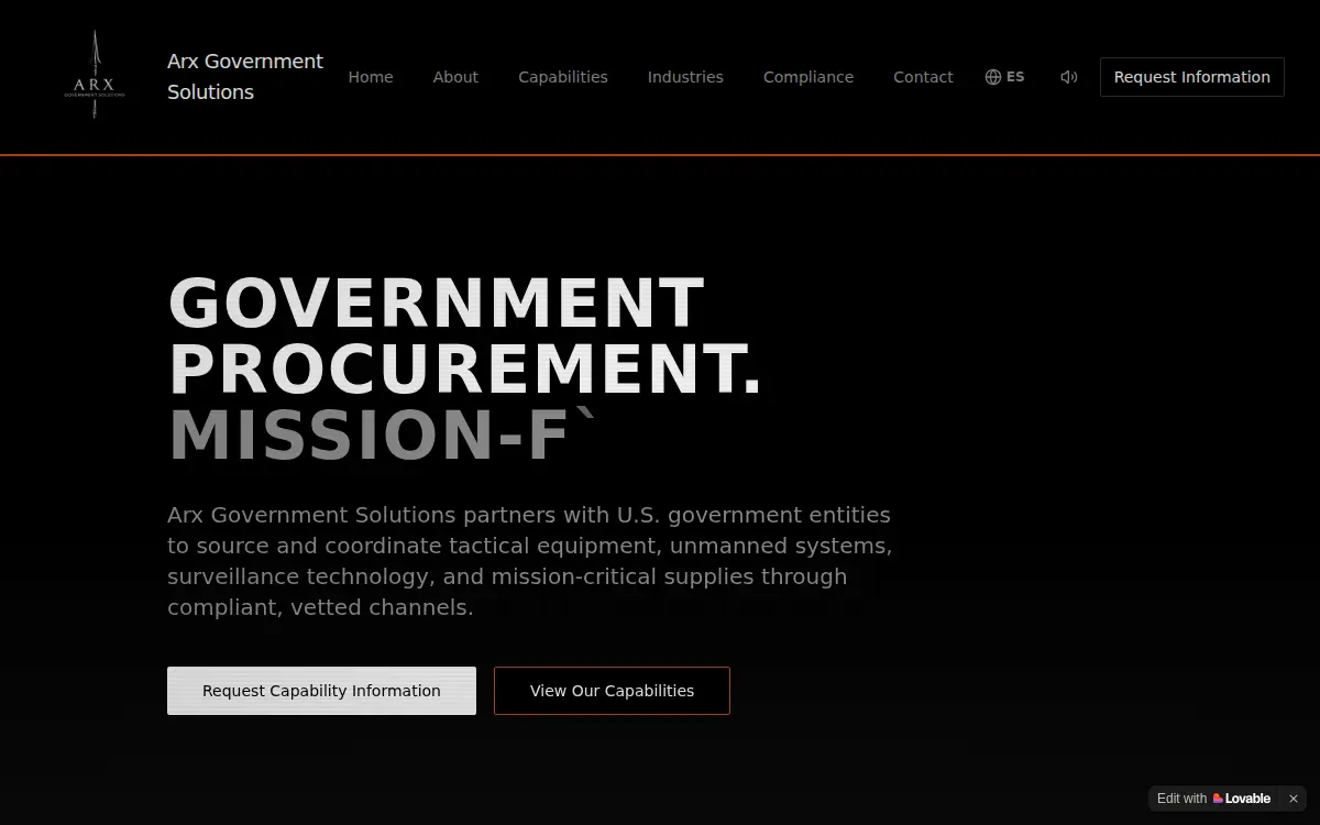Homepage of Arx Government Solutions LLC