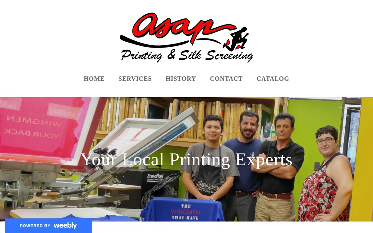 Homepage of Asap Screen Printing, INC