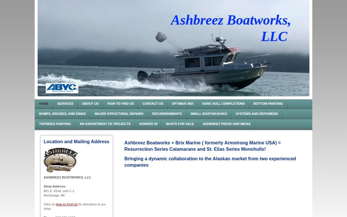 Homepage of Ashbreez Boatworks LLC