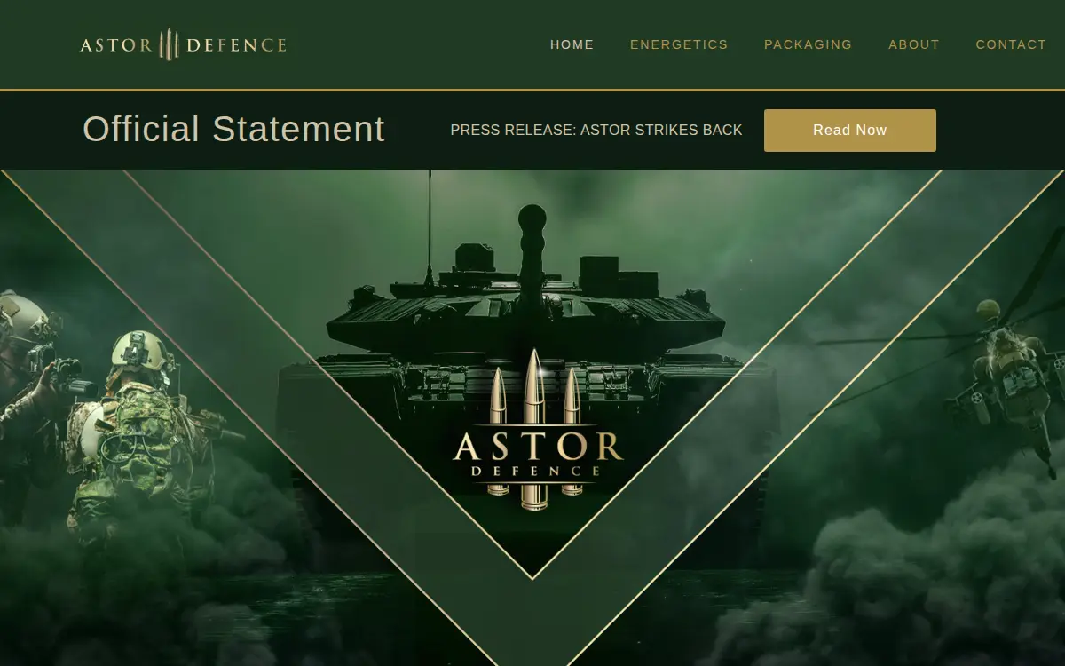 Homepage of Astor Defense LLC