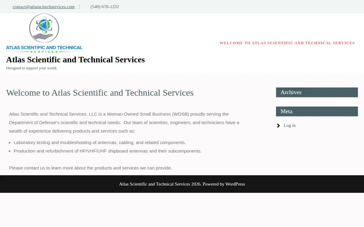 Homepage of Atlas Scientific and Technical Services, LLC