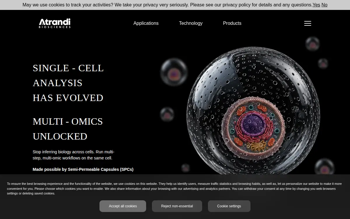 Homepage of Atrandi Biosciences, INC.