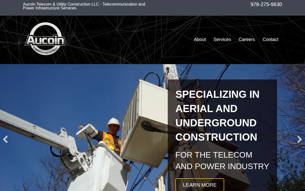 Homepage of Aucoin Telecom & Utility Construction LLC