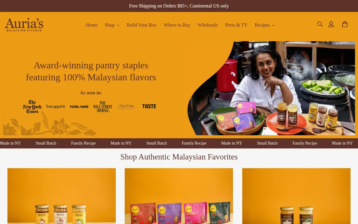 Homepage of Auria's Malaysian Kitchen LLC
