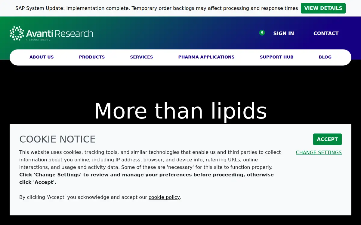 Homepage of Avanti Polar Lipids, LLC