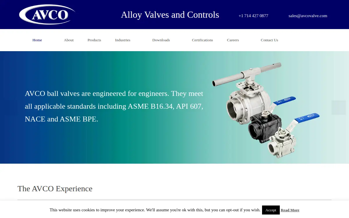 Homepage of Alloy Valves & Control, INC.