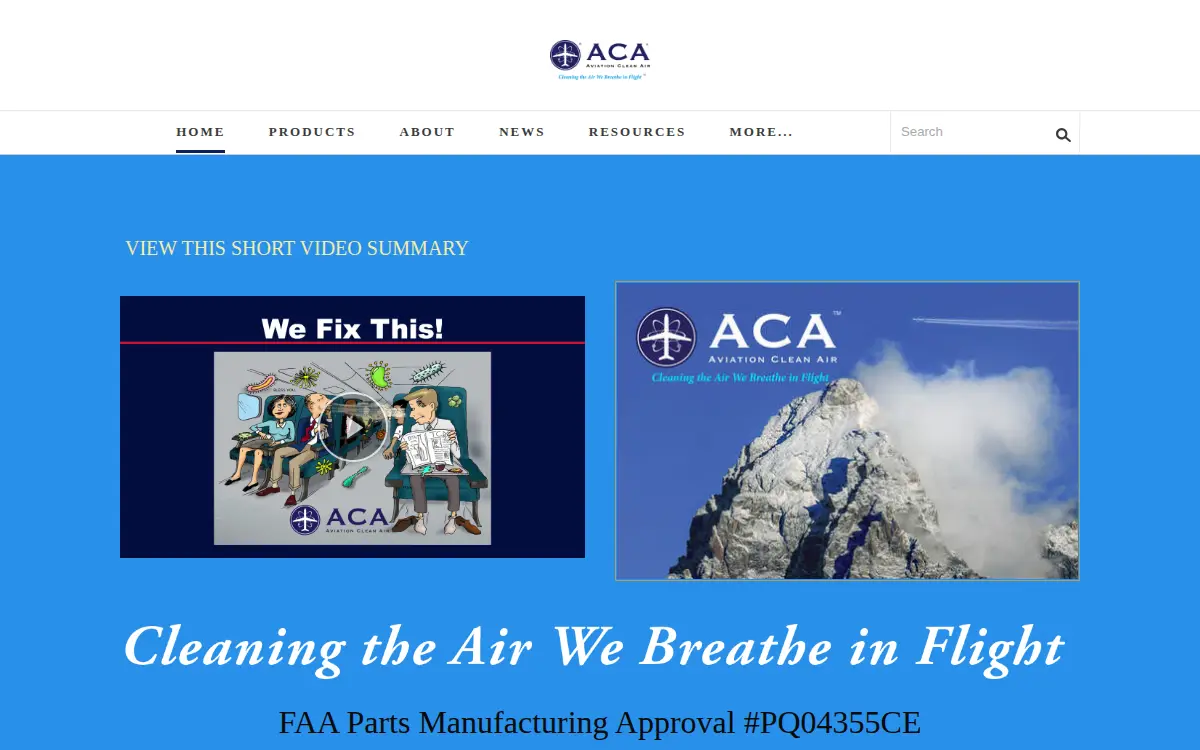Homepage of Aviation Clean Air, L.l.c.