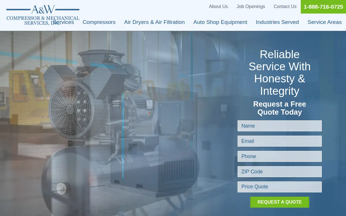 Homepage of A & W Compressor and Mechanical Services, INC