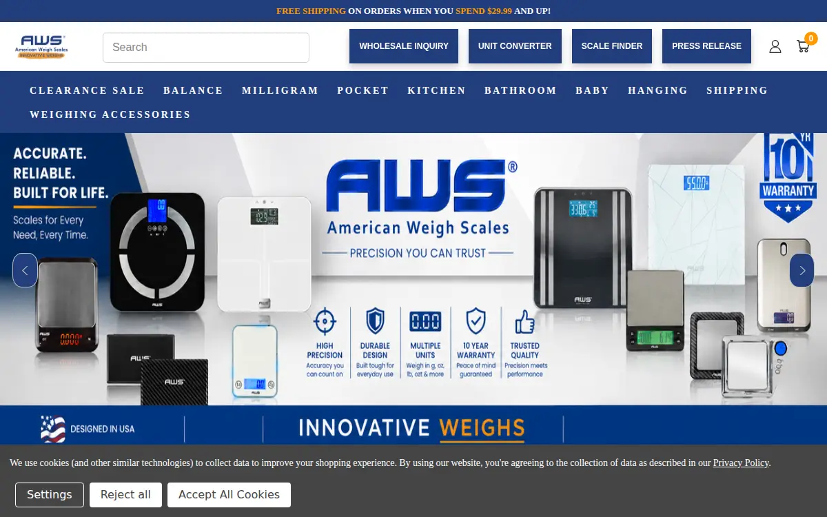 Homepage of American Weigh Wholesale, LLC