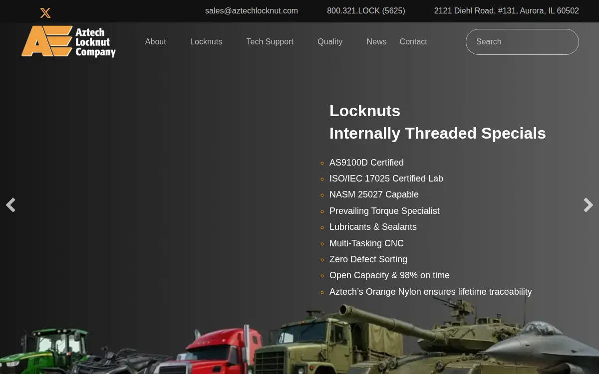 Homepage of Aztech Locknut Company