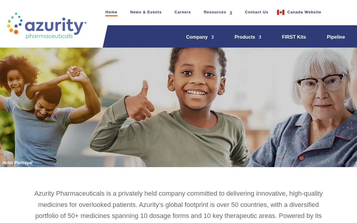 Homepage of Azurity Pharmaceuticals INC