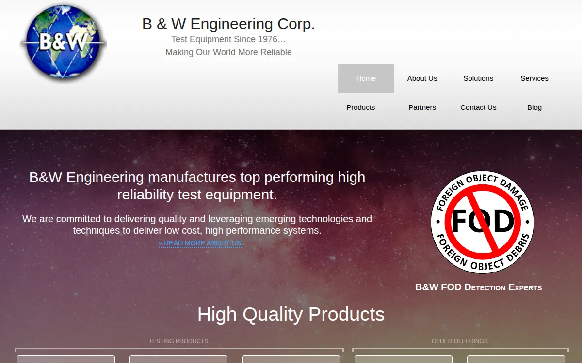 Homepage of B & W Engineering CORP