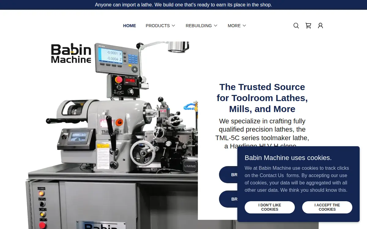 Homepage of Babin Machine Sales L.l.c.