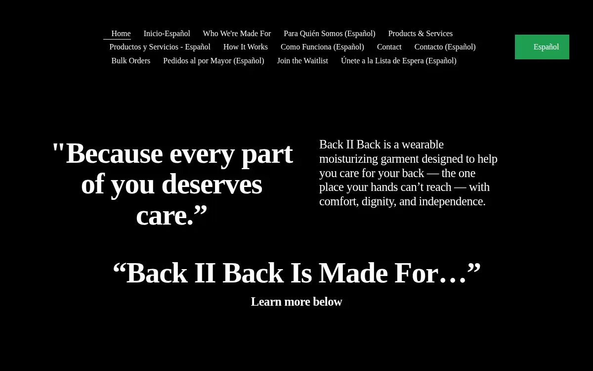 Homepage of Back Ii Back LLC