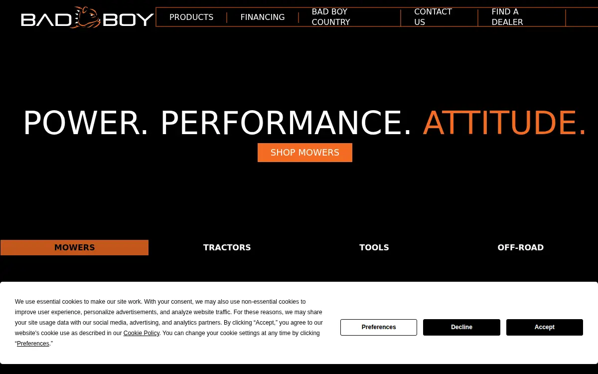 Homepage of Bad Boy Mowers LLC