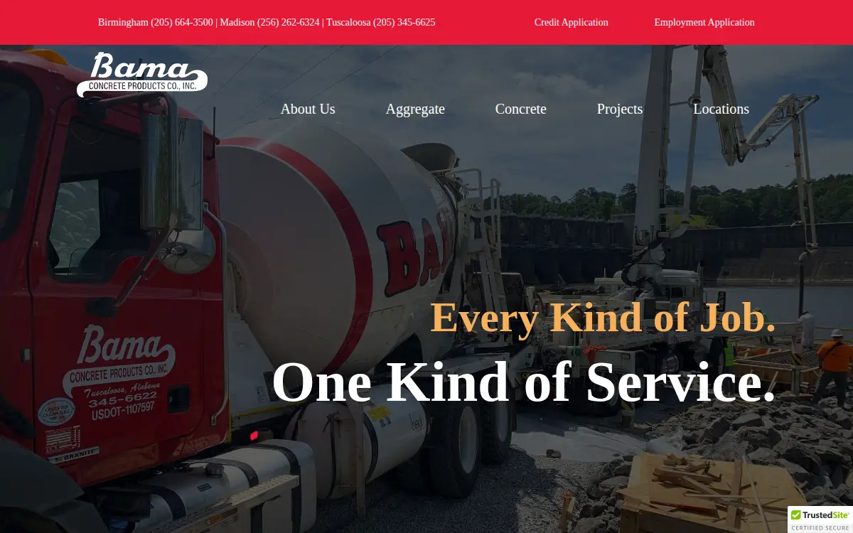 Homepage of Bama Concrete Products Company Incorporated
