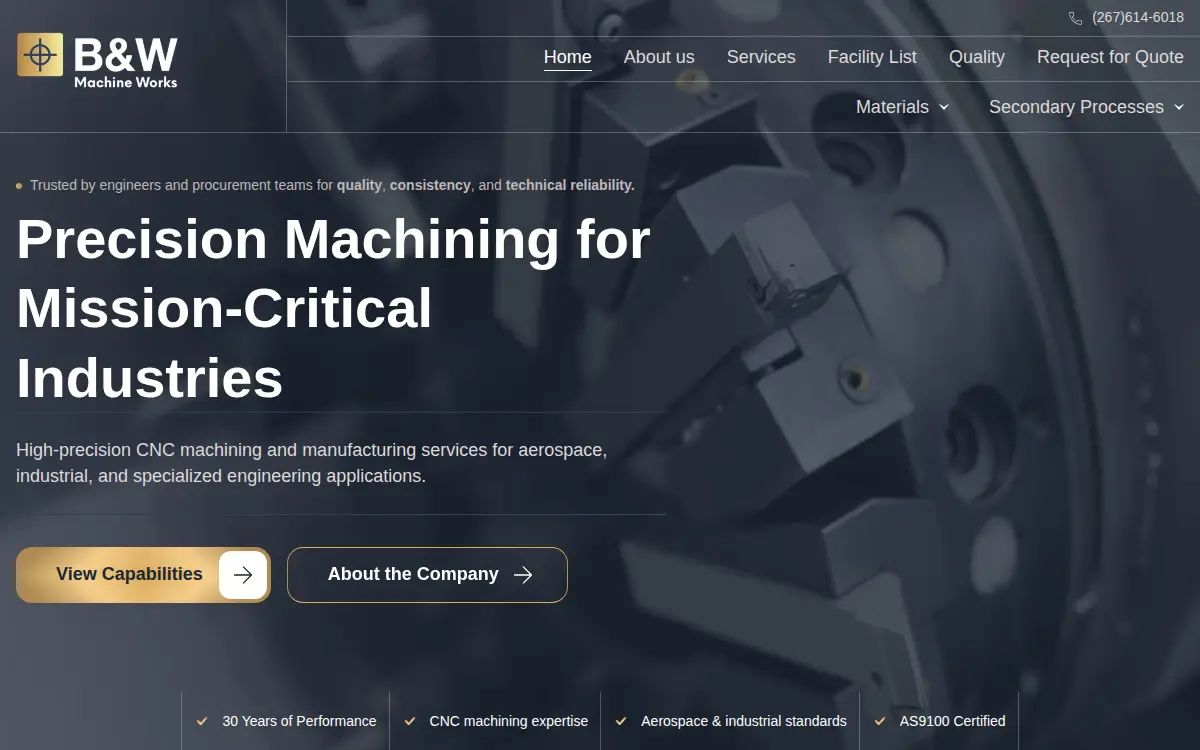 Homepage of B & W Machine Works, INC.