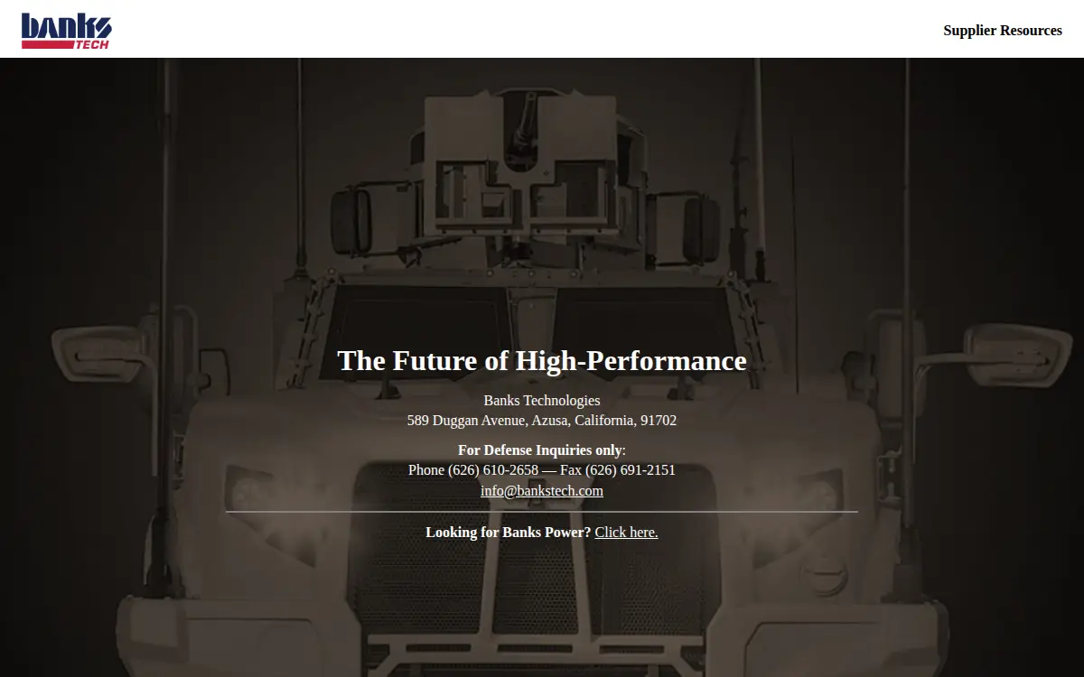 Homepage of Banks Technologies