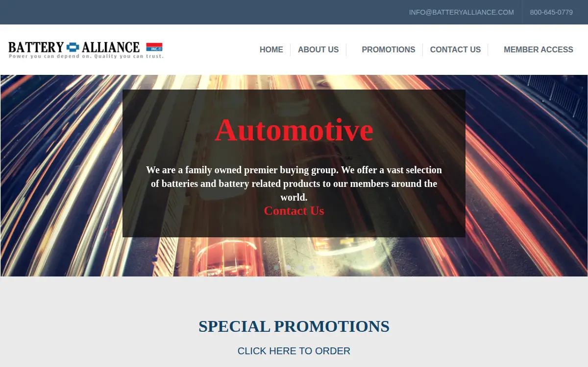 Homepage of Battery Alliance, Incorporated