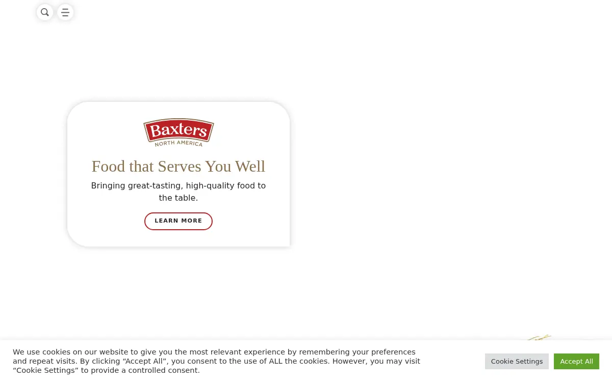 Homepage of Baxters North America, INC.