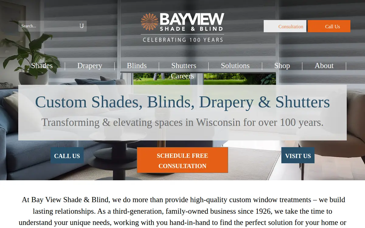Homepage of Bay View Shade & Blind, INC.