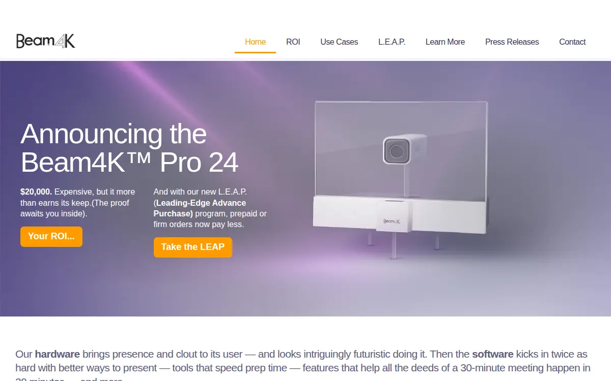 Homepage of Beam 4k, INC.