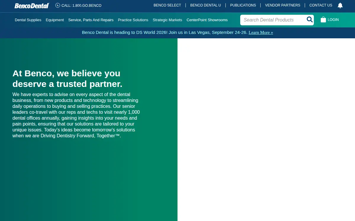 Homepage of Benco Dental Supply CO.